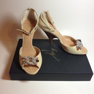 Giuseppe Zanotti suede leather open toe pump with rhinestone